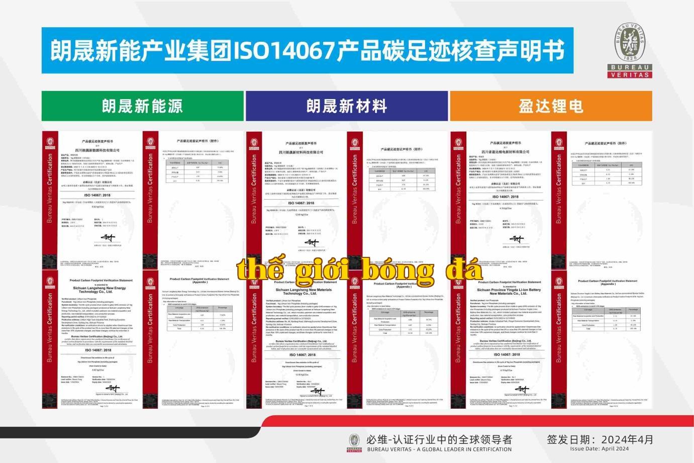 Tuyên bố xác minh dấu chân carbon sản phẩm ISO14067 của Tập đoàn Năng lượng Langsheng